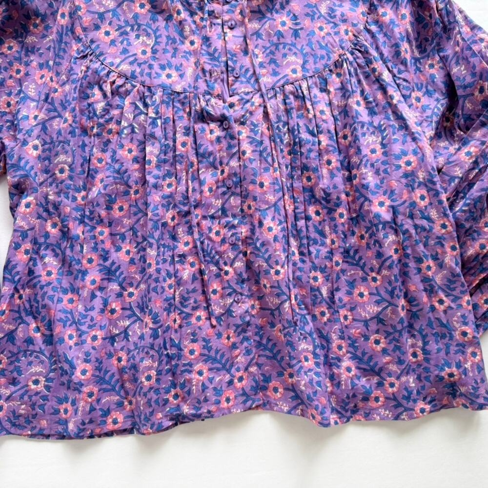 Emerson Fry Emmaline Blouse Violet Wildflower Pink Floral Medium Loose Boho - Picture 3 of 10